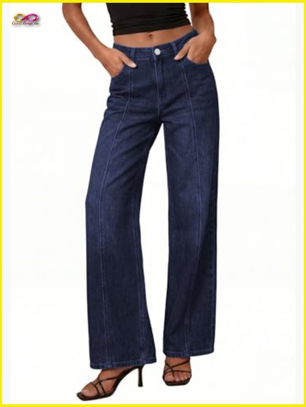 Wide Leg Jeans High Waisted Stretchy Baggy Seamed Front Palazzo Pants Summer - Picture 2 of 7
